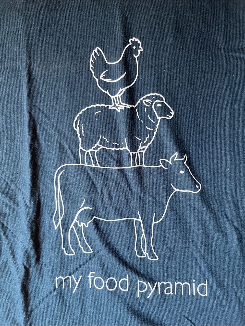 Gildan Adult Unisex Blue 'My Food Pyramid' Farm Animal Graphic Tee - Picture 3 of 4